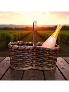 Rustic Handmade Wooden Basket For Wine Or Picnic – Reuben E Stutzman – Dual Comp